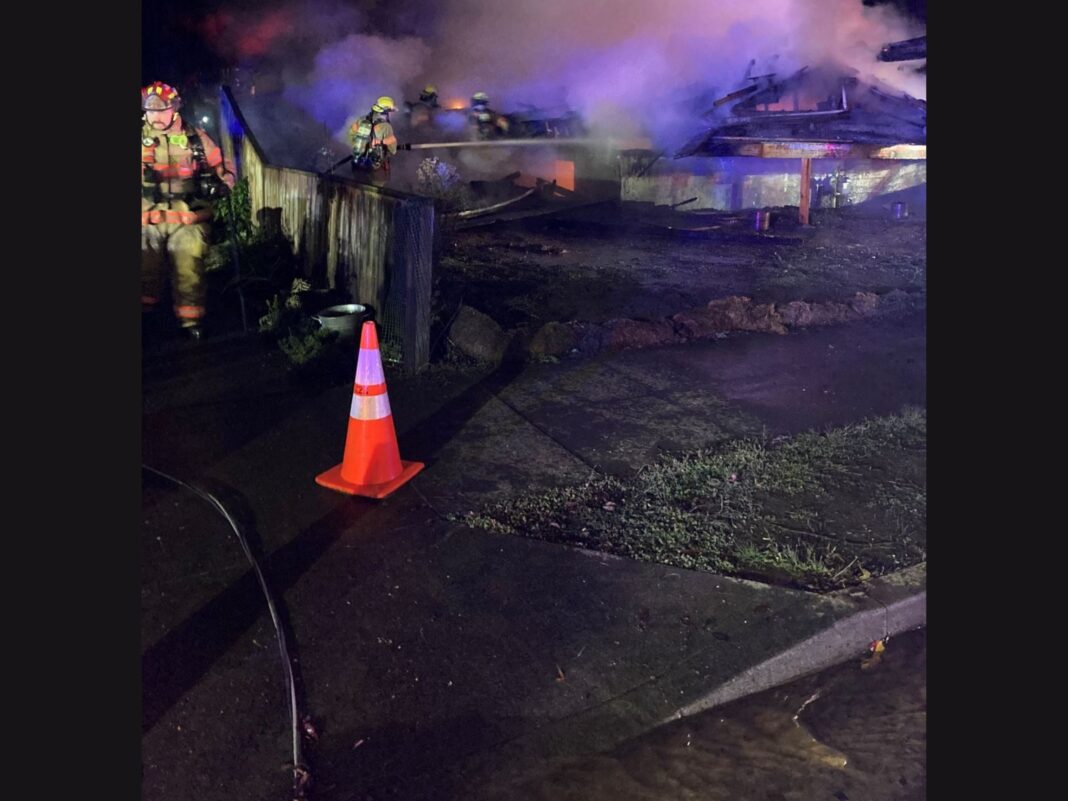 Crews working on the main fire structure